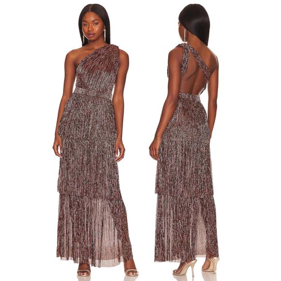 Sabina Musayev REVOLVE Terina Gown One Shoulder Tiered Formal Evening Bronze XS